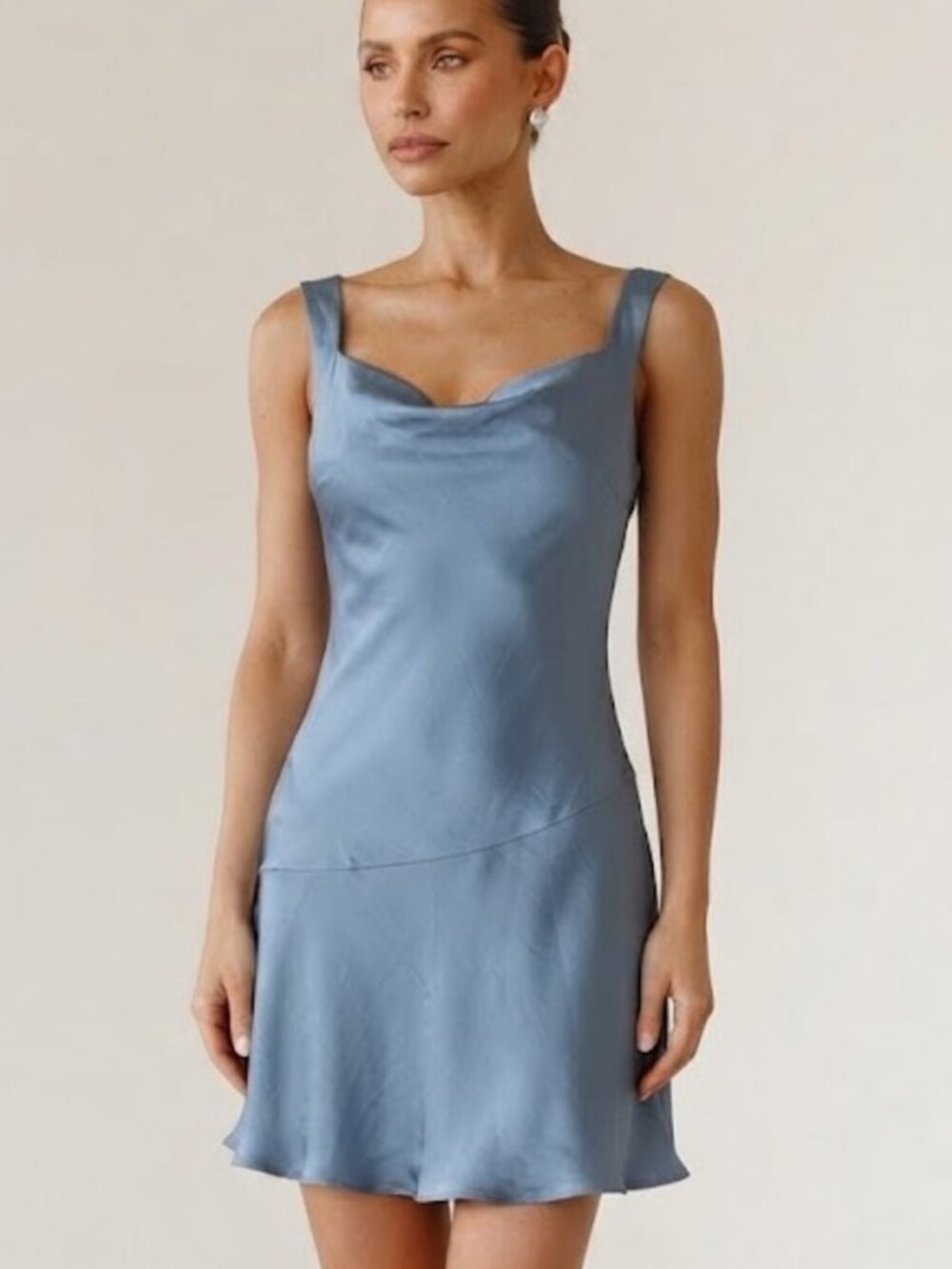 Wild Fable Blue Satin Cowl Neck Mini Slip Dress Size S NWT